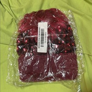 Glamorous Red Sequin Pom Pom Beanie